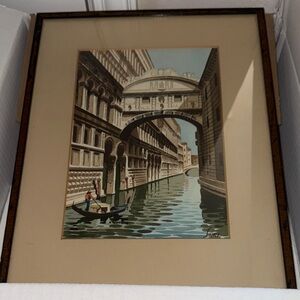Venetian Canal Art Print with Brown Frame